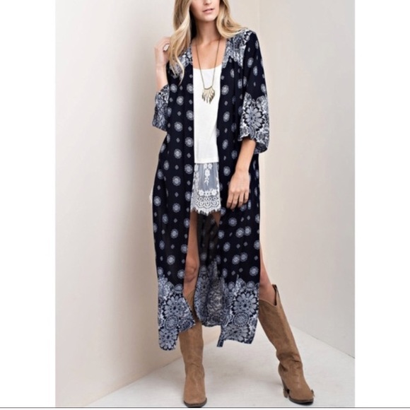 Navy Duster Maxi Cardigan Kimono - Picture 5 of 8